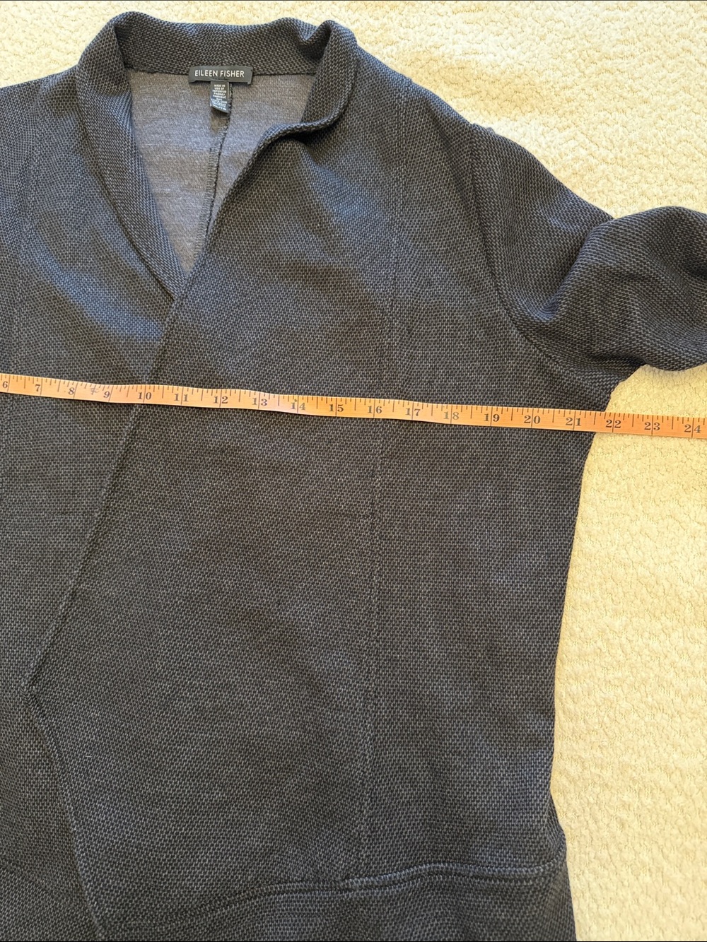 Eileen Fisher Charcoal Black Open Front Draped Cardigan Jacket - Size XL - Picture 6 of 11